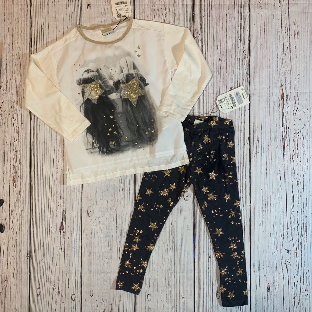 Screen Print Tee and Glitter Star Print Legging